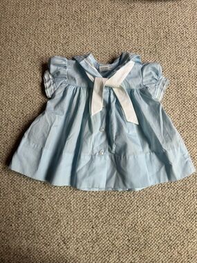 VINTAGE Baby Light Blue Sailor-Style Dress with White Tie